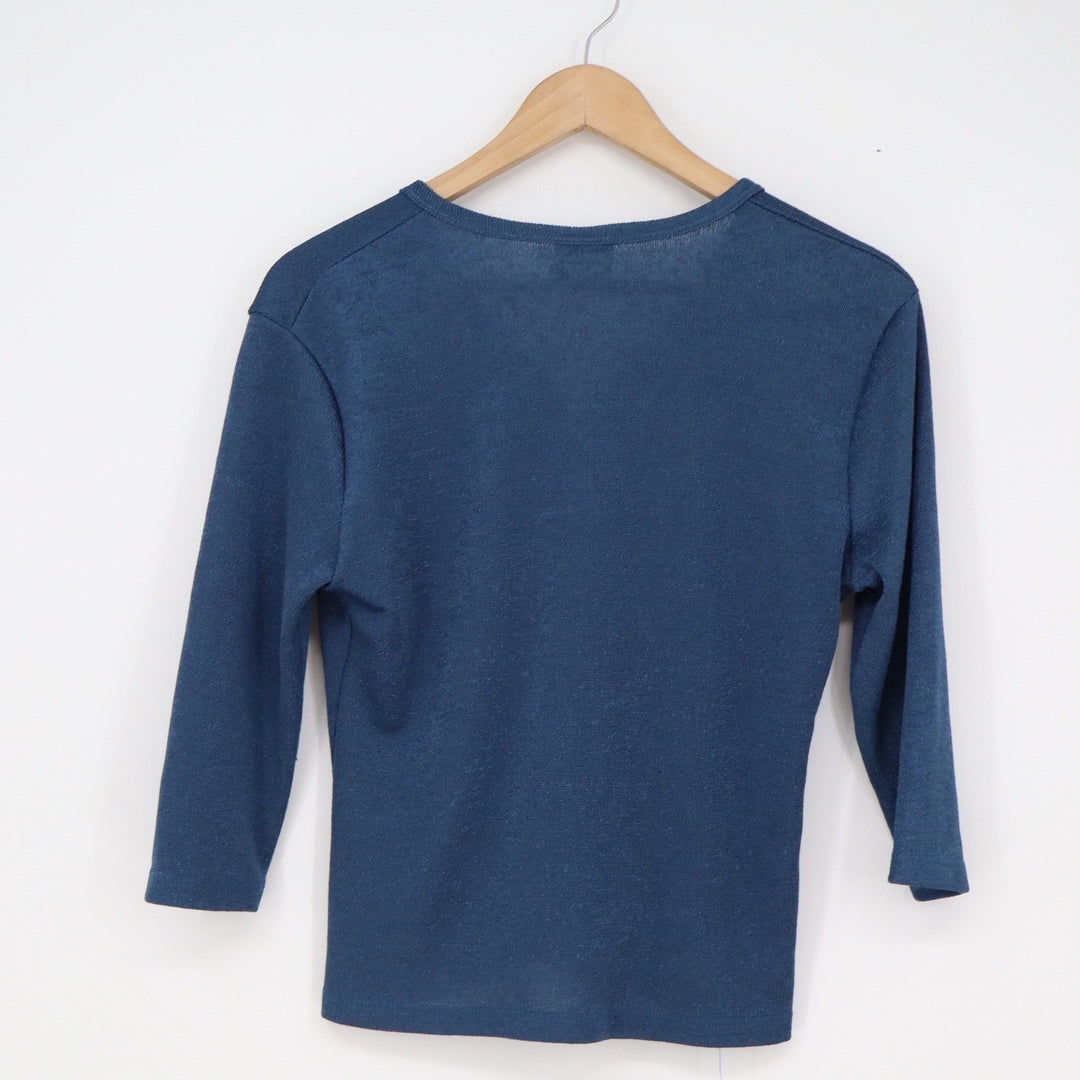 Active USA Womens XL Blue Knit V-Neck Button Front Cardigan 3/4 Sleeve Top
