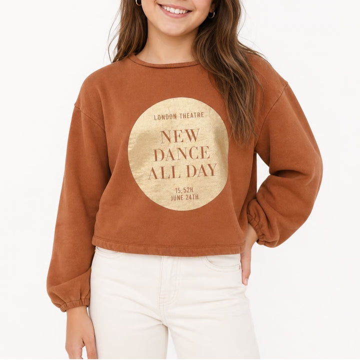 Zara Girls Brown New Dance All Day Graphic Sweatshirt Size 13/14 Rust Gold