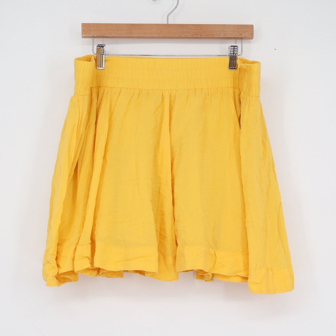 Twenty One Yellow Cotton Flared Mini Skirt Elastic Waist Lined Size L