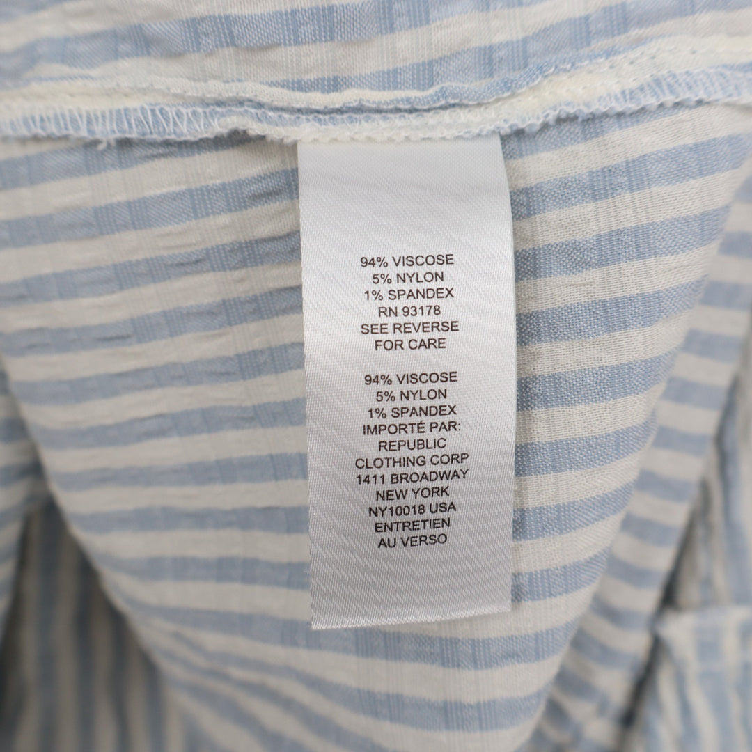 Chelsea & Theodore Crop Top Womens XS Blue White Striped Stretch Ruffled Sleeve