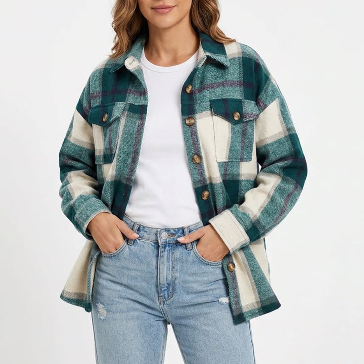 DOROSE Womens Green Plaid Oversized Flannel Shacket Button Down Jacket Large
