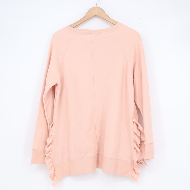 Alya Womens Peach Pink Ruffle Side Fleece Pullover Sweatshirt Size M