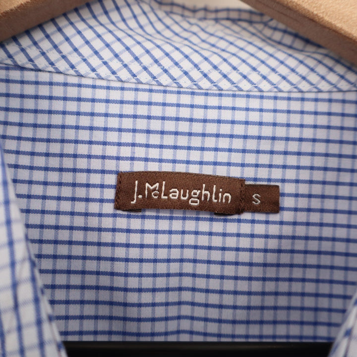 J.Mclaughlin Shirt Mens Small Blue Gingham Check Cotton Long Sleeve Button Up