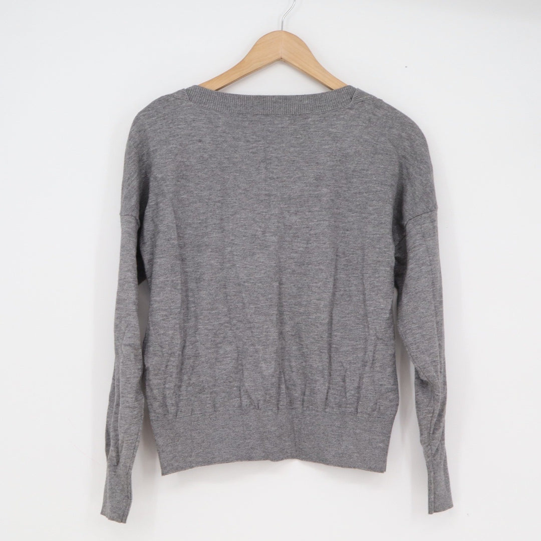 Mohito Basic Grey V-Neck Lace Trim Knit Sweater Long Sleeve Pullover Womens S