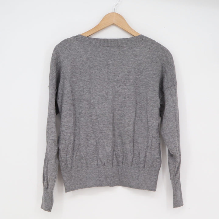 Mohito Basic Grey V-Neck Lace Trim Knit Sweater Long Sleeve Pullover Womens S