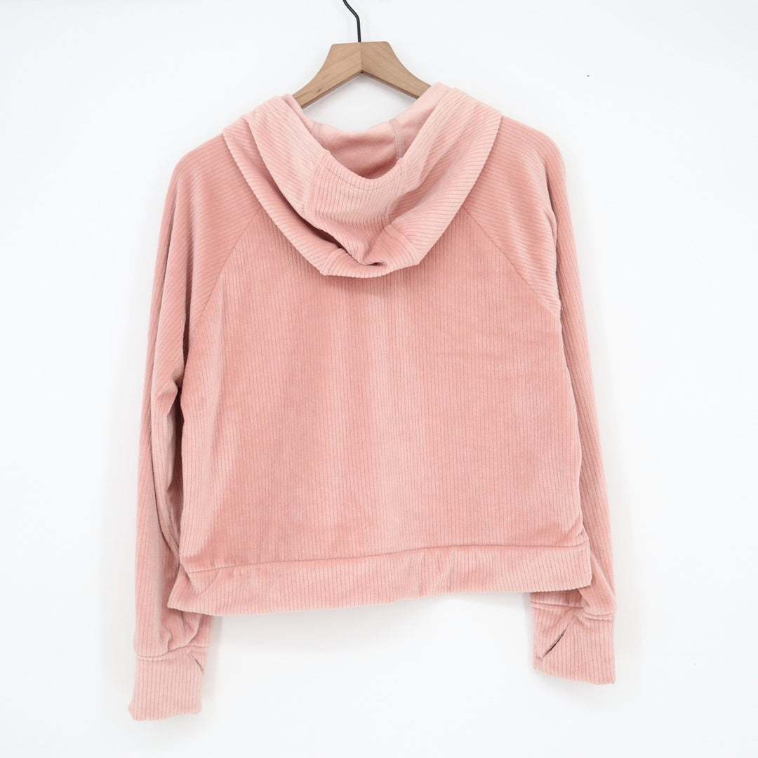 All In Motion Womens Pink Textured Cord Fleece Pullover Hoodie Medium Thumbholes
