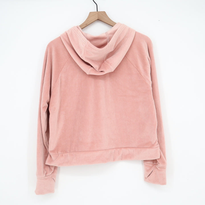 All In Motion Womens Pink Textured Cord Fleece Pullover Hoodie Medium Thumbholes