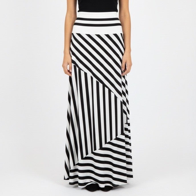 Black White Stripe Maxi Skirt Boho Casual Beach Resort Size L