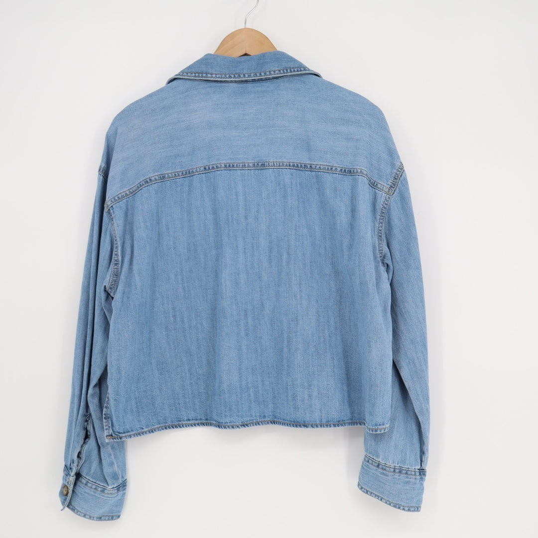 Old Navy Jean Popover Shirt Womens M Blue Denim Cotton Spread Collar Pullover