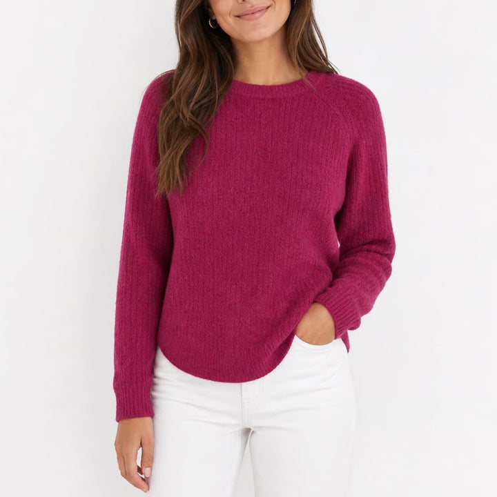 St Johns Bay Magenta Pink Ribbed Crewneck Sweater Curved Hem Womens Small