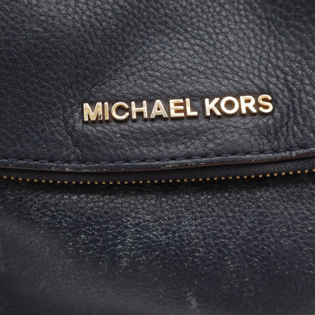 Michael Kors Bedford Navy Blue Pebbled Leather Shoulder Bag Gold Hardware Tassel