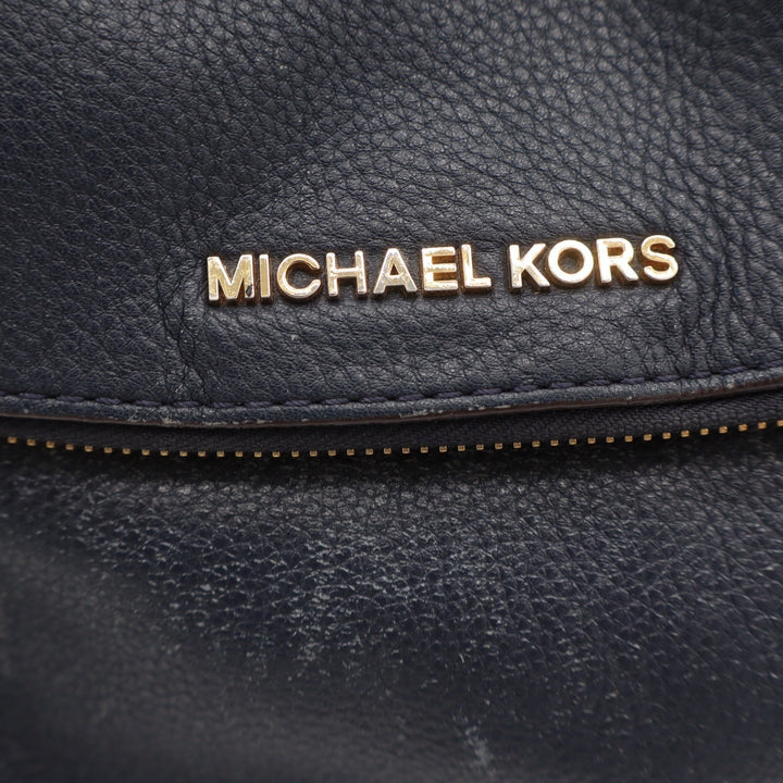 Michael Kors Bedford Navy Blue Pebbled Leather Shoulder Bag Gold Hardware Tassel