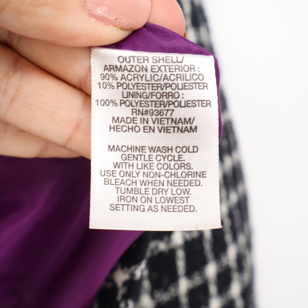 Allen B. Allen Schwartz Black White Grid Metallic Moto Jacket XL Asymmetrical
