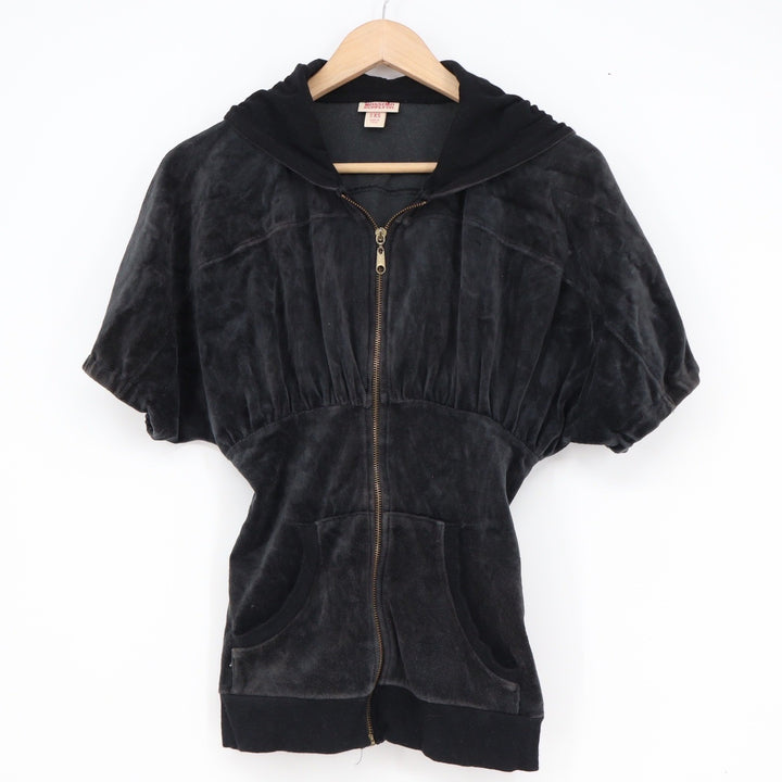 Mossimo Supply Co Black Velour Short Sleeve Zip Up Hoodie Empire Waist XS