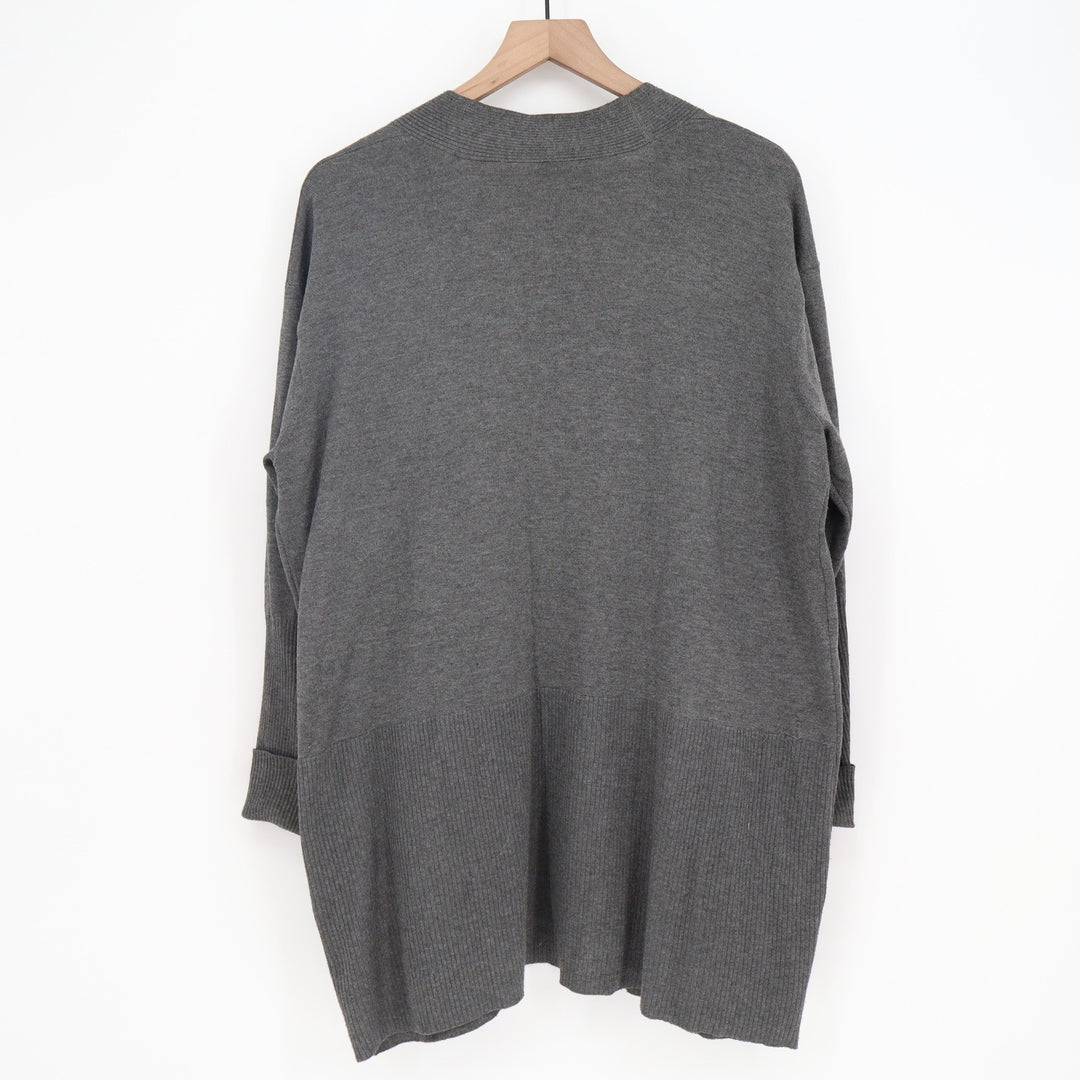 Terra & Sky Cardigan Womens 1X Grey Open Front Pockets Excellent