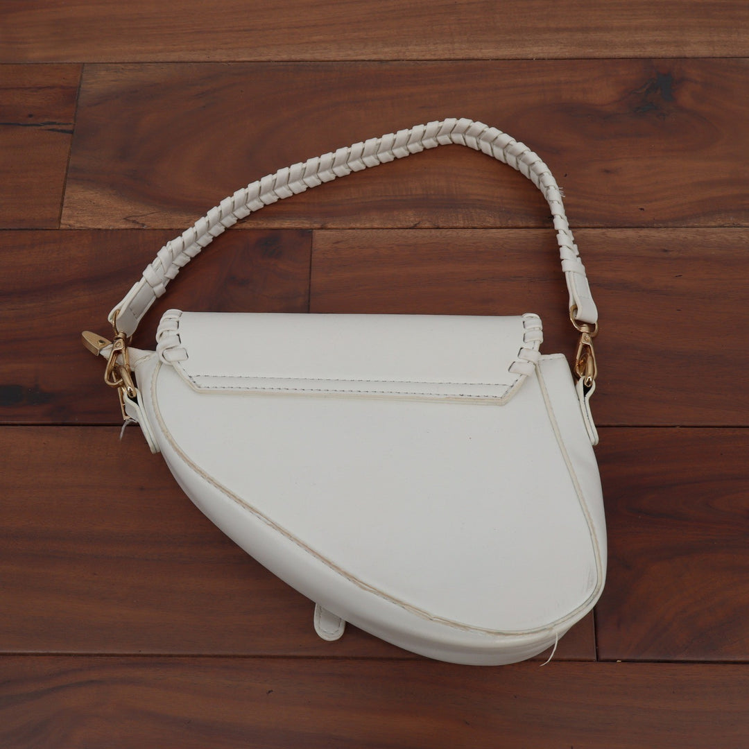 White Whipstitch Braided Saddle Shoulder Bag Gold Hardware