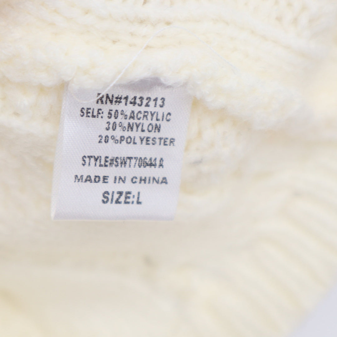 Stile Collection Ivory Faux Pearl Cable Knit Short Sleeve Sweater Large