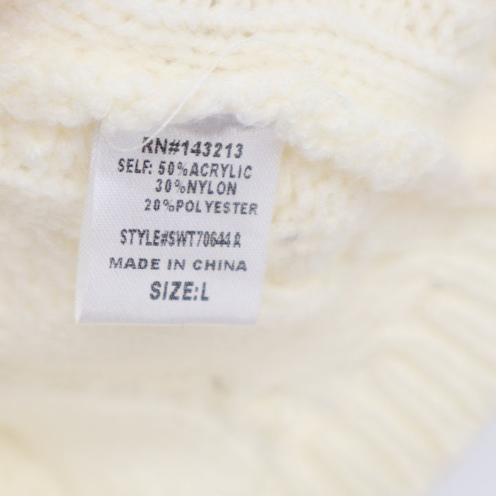 Stile Collection Ivory Faux Pearl Cable Knit Short Sleeve Sweater Large