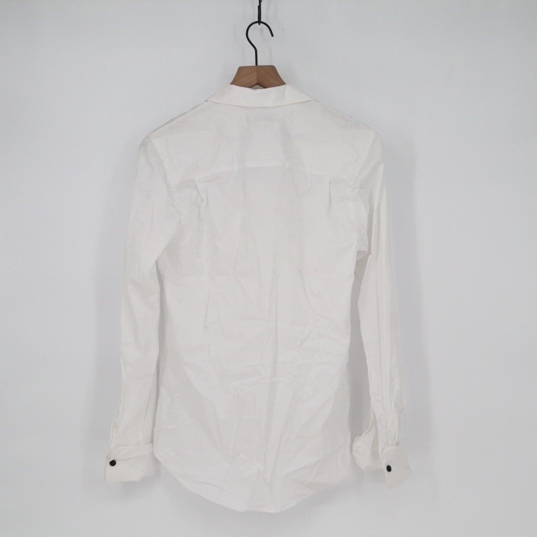 Zara Shirt Mens Small White Cotton Slim Fit Spread Collar Long Sleeve Button Up