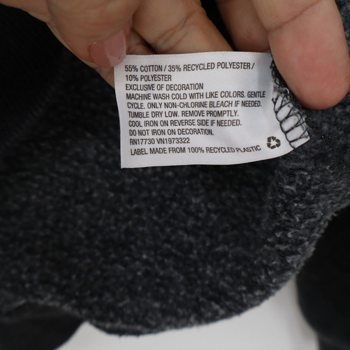 Charcoal Gray Velvet Flock Floral Rose Bleach Effect Fleece Sweatshirt M