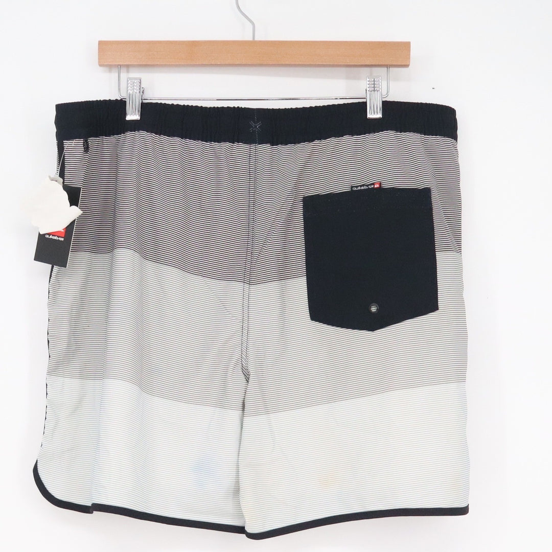 Quiksilver Mens XL Board Shorts Anthracite Gray Striped Swim Trunks