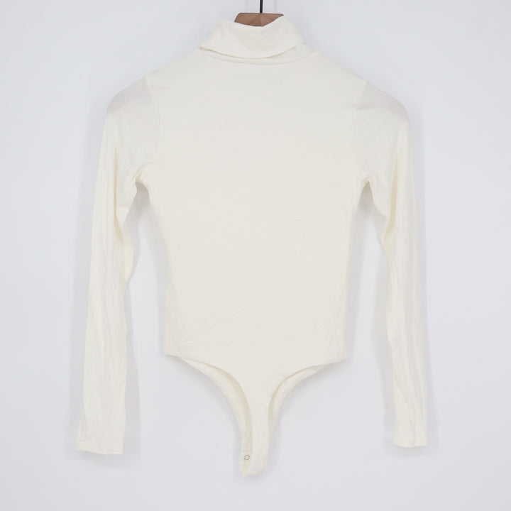 Naked Wardrobe Cream Turtleneck Long Sleeve Bodysuit Small