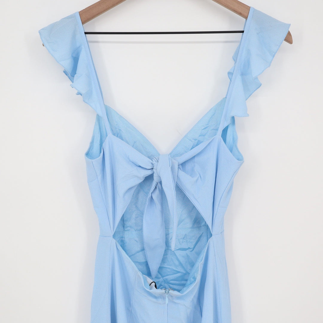Showpo More Than This Midi Dress Light Blue Ruffle Strap Thigh Split US 0