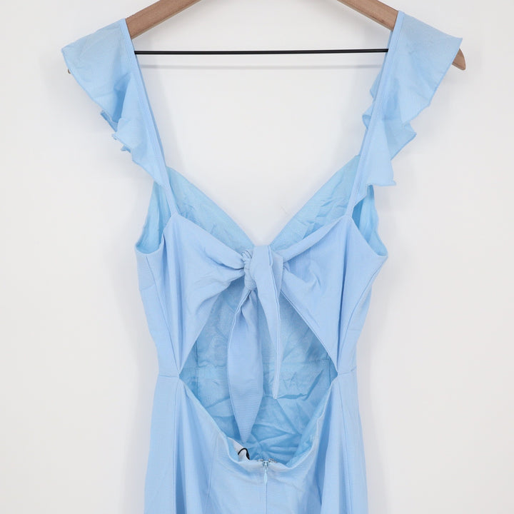 Showpo More Than This Midi Dress Light Blue Ruffle Strap Thigh Split US 0
