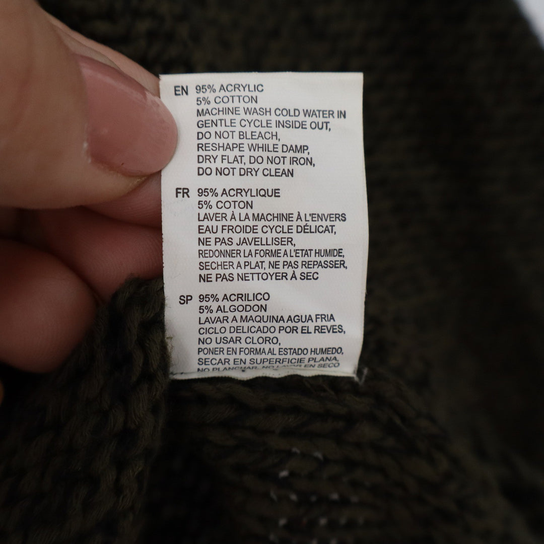 RDI Olive Green V-Neck Knit Sweater with Quilted Elbow Patches Large High-Low