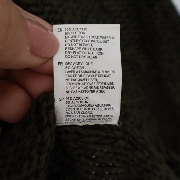 RDI Olive Green V-Neck Knit Sweater with Quilted Elbow Patches Large High-Low