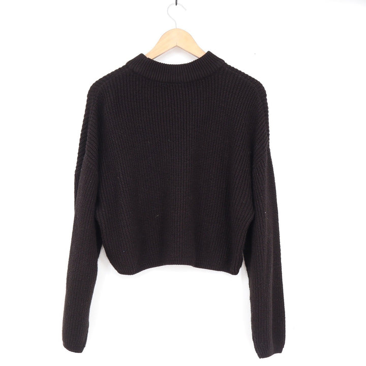 H&M Divided Womens Black Ribbed Mock Neck Cropped Sweater Large