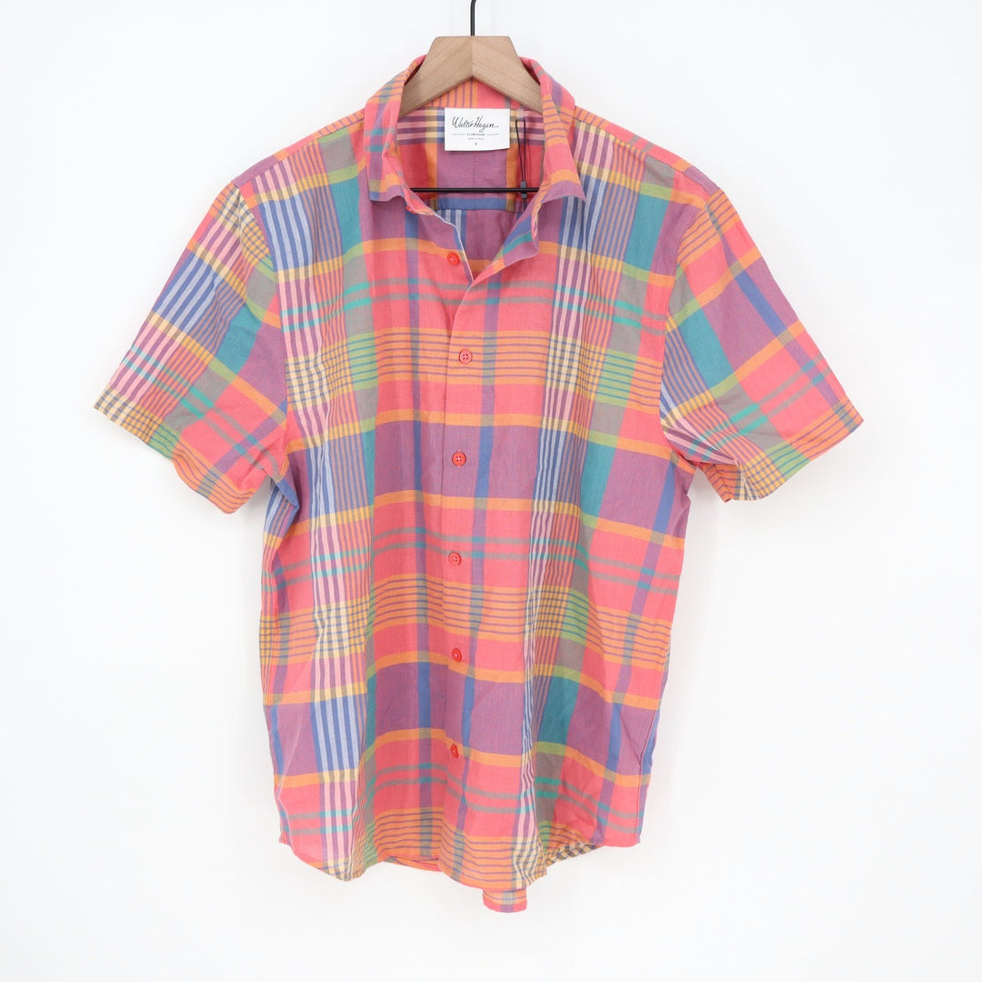 Walter Hagen Clubhouse Mens Small Madras Multi Plaid Cotton Short Sleeve Shirt