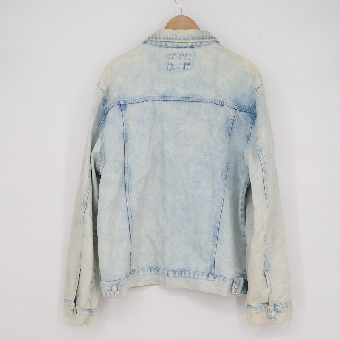 Forever 21 Men Light Wash Acid Wash Denim Trucker Jacket XL Blue Cotton