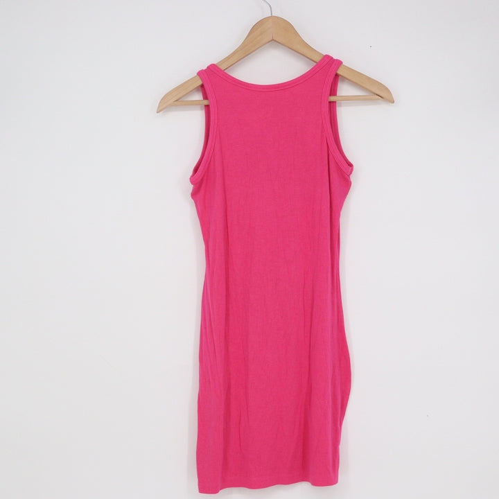 Pink Ribbed Bodycon Tank Dress Sleeveless Mini Scoop Neck Stretch Small