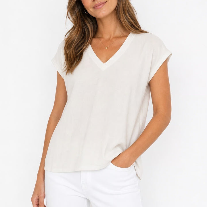 Athleta Renew V-Neck Twist Back Cap Sleeve Tee Cream Off-White Size M