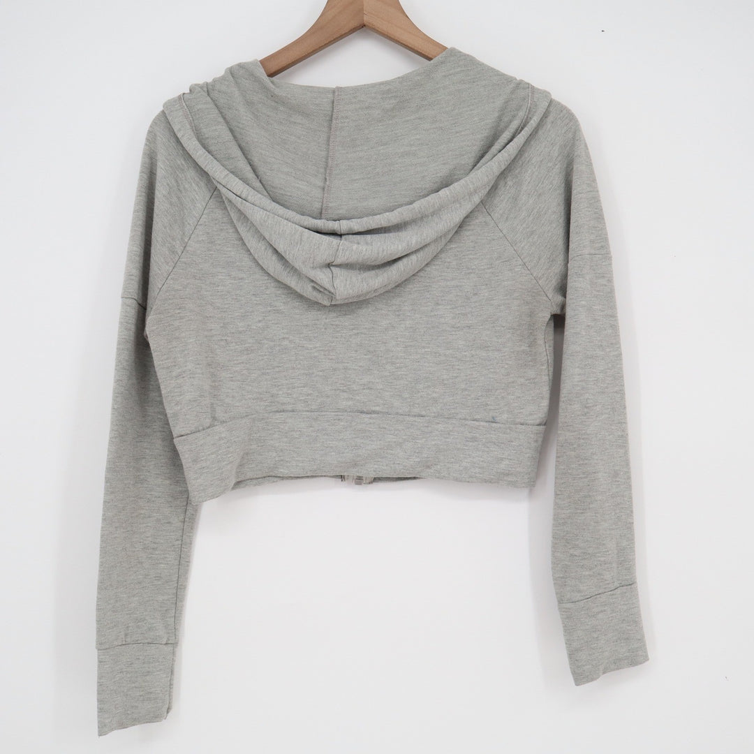 Gray Cropped Zip Up Hoodie Heathered Lightweight Long Sleeve Sweatshirt