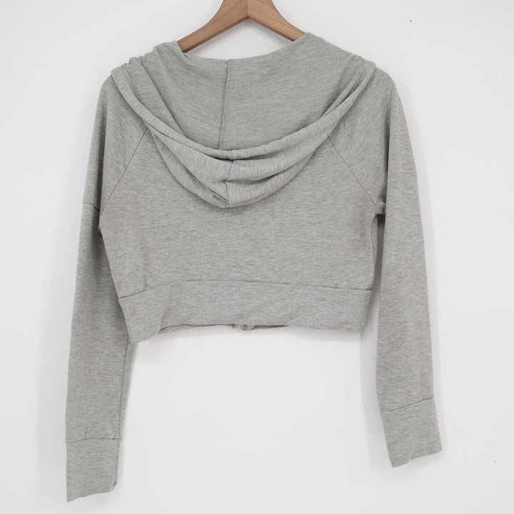 Gray Cropped Zip Up Hoodie Heathered Lightweight Long Sleeve Sweatshirt