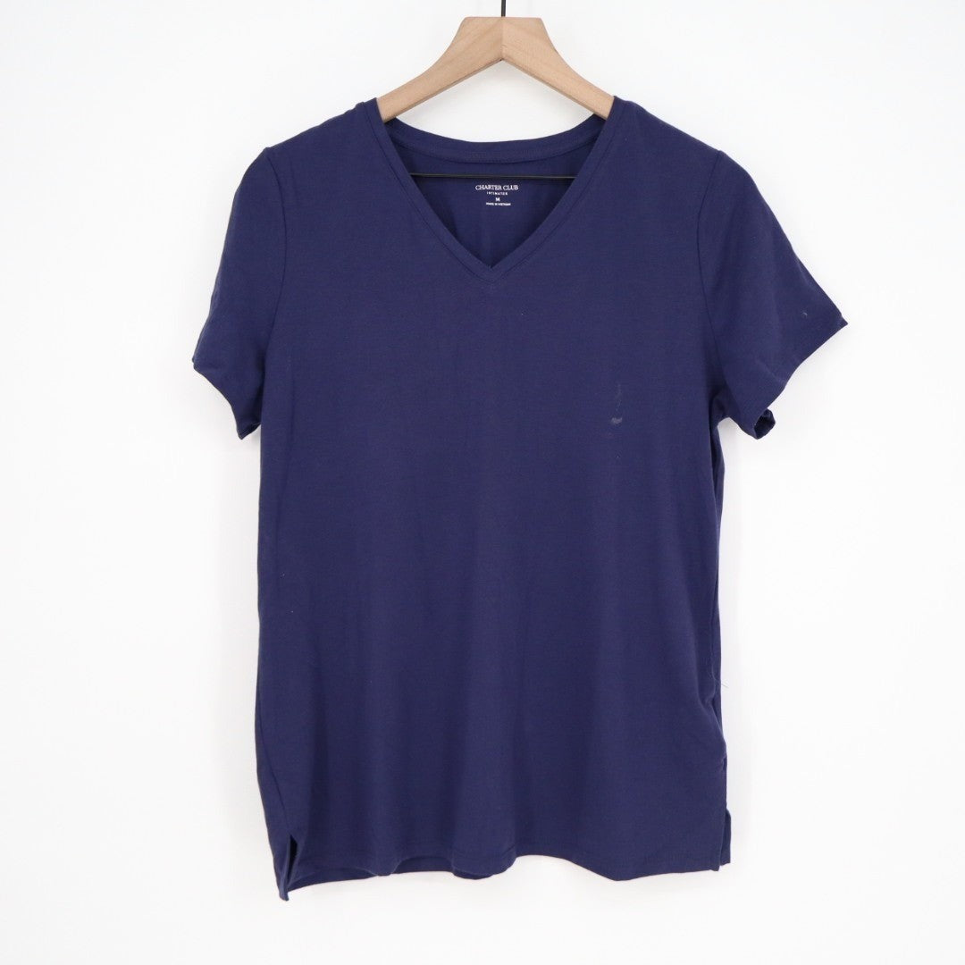 Charter Club Intimates Sleepwear Top Womens M Blue V-Neck Short Sleeve Pullover