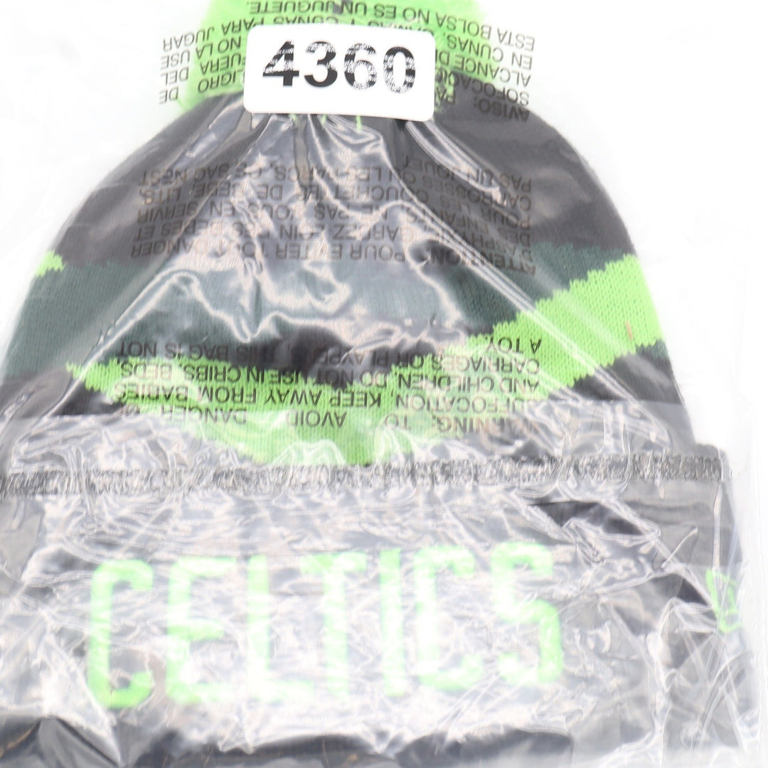 New Era Boston Celtics Youth NBA City Edition Black Neon Green Pom Beanie Hat