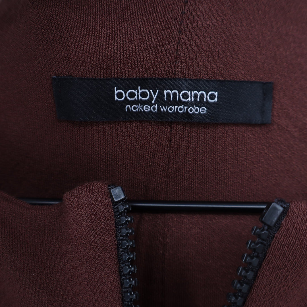 Naked Wardrobe Baby Mama Brown Sleeveless Front Zip Bodycon Jumpsuit Medium