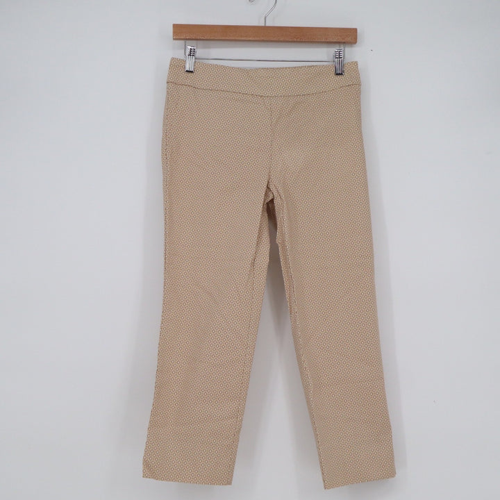 Adrienne Vittadini Tan Geometric Print Ankle Pants Womens Size 2 Slim Stretch