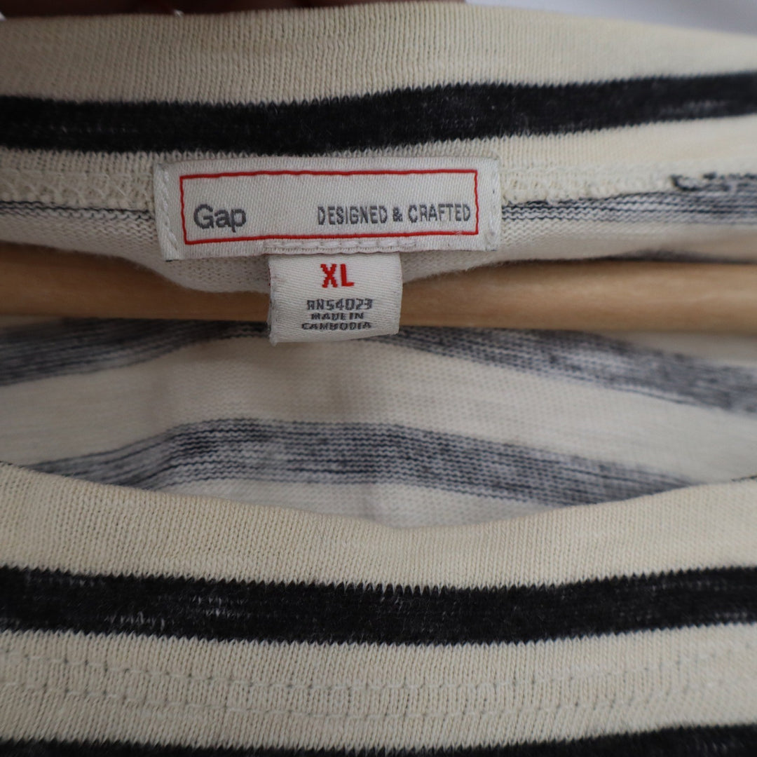 Gap Womens XL Striped Long Sleeve Boat Neck Cotton Tee Cream Black
