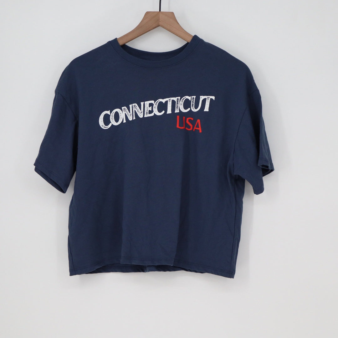 Where I'm From Connecticut USA Navy Blue Graphic Boxy Cropped T-Shirt Small