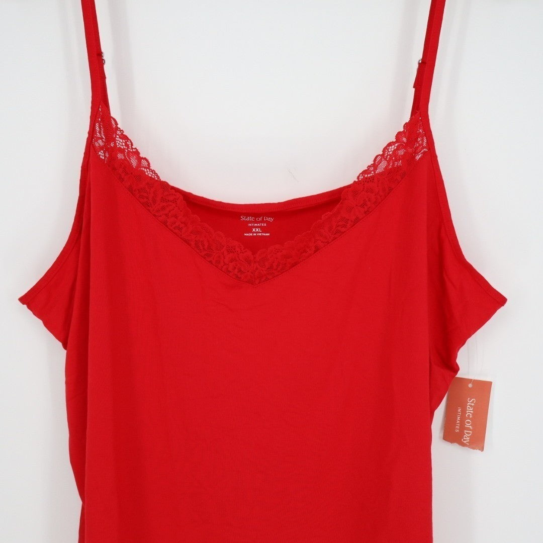 State of Day Intimates Cami Pajama Top Womens 2XL Red Lace Trim Adjustable Strap