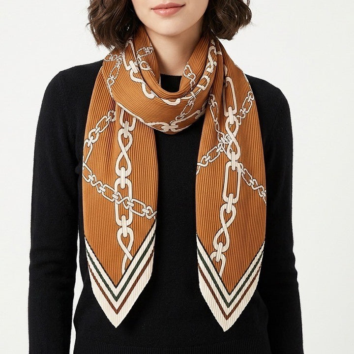 Scarf Womens One Size Brown White Knit Chain Link Winter Wear Neck Warmer Cozy