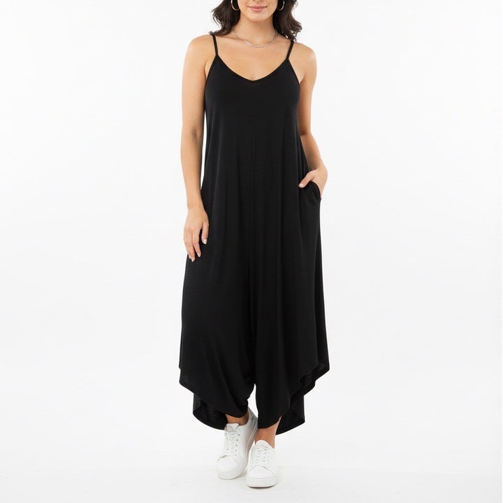 Dash of Salt Black Rayon Maxi Dress Spaghetti Strap Asymmetrical Hem XL