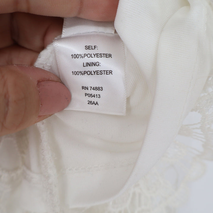 Vicki Wayne Womens Ivory Floral Medallion Lace Short Sleeve Blouse Large