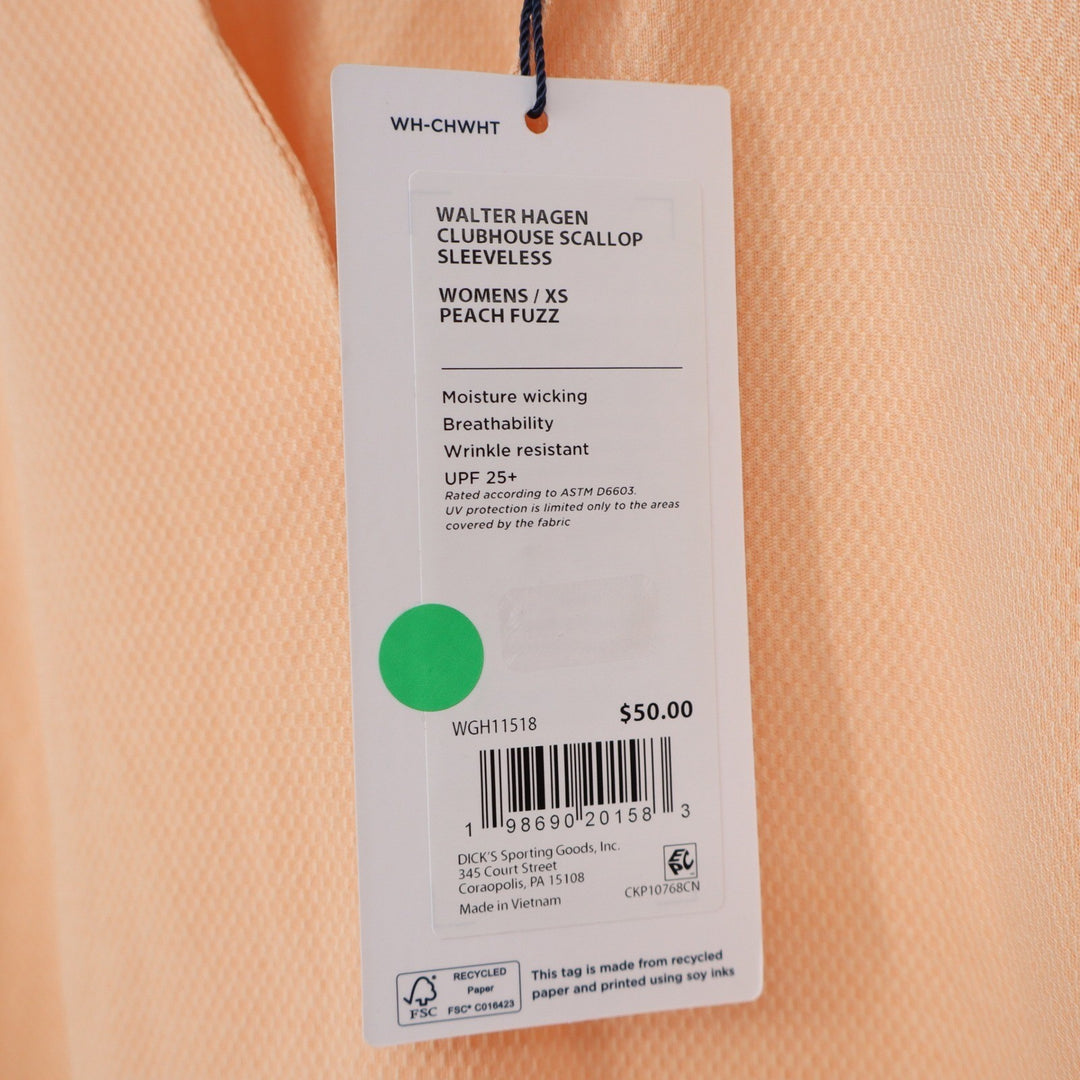 Walter Hagen Clubhouse Scallop Sleeveless Golf Polo Peach Fuzz Womens XS