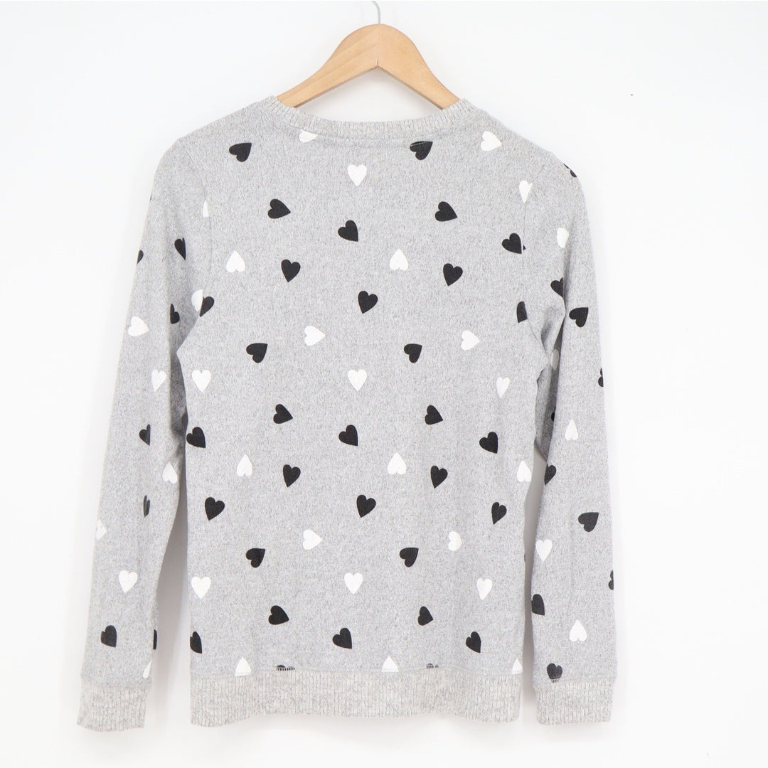 Lucky Brand Gray Heart Print Pullover Sweatshirt Womens Small Crew Neck