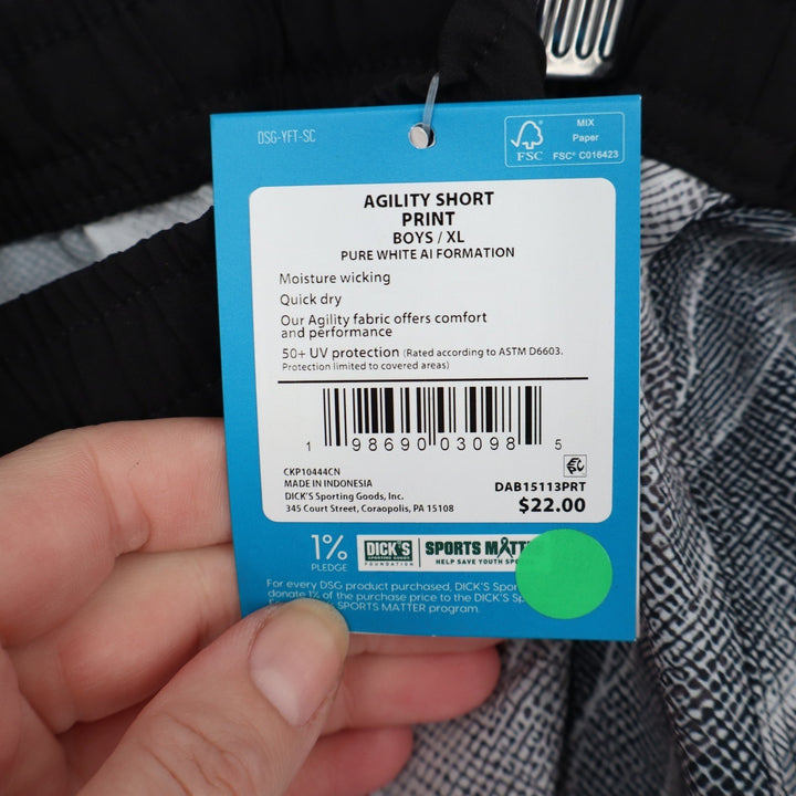 DSG Boys Agility Short XL 18 Pure White AI Formation Print New With
